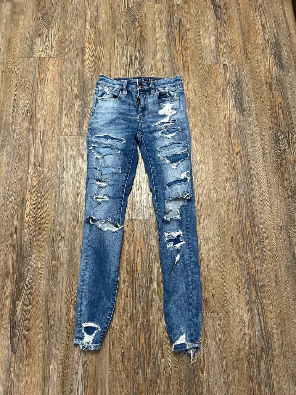 American Eagle Hi Rise Jeggings - Women Size 0 (24x28) -Cotton Blend -Distressed
